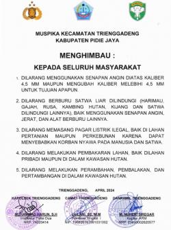 Muspika Kecamatan Trienggadeng Keluarkan Himbauan Larangan Pemasangan Jerat Mengancam Satwa Liar