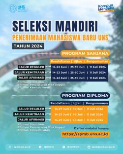 UNS Buka Jalur Seleksi Mandiri 2024 untuk Jenjang Sarjana dan Diploma