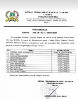 Pengumuman Hasil Uji Kepatutan dan Kelayakan Komisi Informasi Banten Dinilai Ganjil