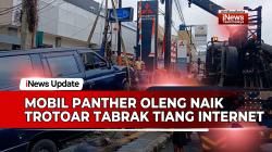 VIDEO: Sopir Ngantuk, Mobil Panther Oleng Tabrak Tiang Jaringan Internet di Jalan HZ Tasik