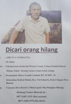 Info Orang Hilang, Ade Eva Supriyatna Hilang  dari Yayasan Jiwa Berseri Lebak