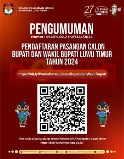 KPU Luwu Timur Umumkan Pendaftaran Calon Bupati dan Wakil Bupati Pilkada 2024