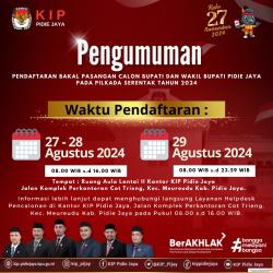 Ini Jadwal dan Syarat Pendaftaran Bakal Pasangan Calon Bupati dan Wabup di KIP Pidie Jaya Tahun 2024