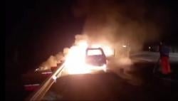 Minibus Ludes Terbakar di Tol Gempol-Pasuruan