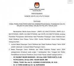 KPU Palopo Umumkan Paslon Trisal Tahir dan Akhmad Syarifuddin Daud Tidak Memenuhi Persyaratan