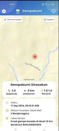 Pusat Gempa di Banjarnegara Berada di Pegunungan Utara. Masyarakat diminta Jangan Panik