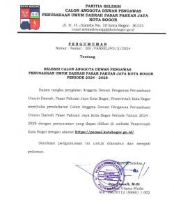 Pemkot Bogor Mulai Membuka Seleksi Calon Anggota Dewas PD Pasar Pakuan Jaya Periode 2024-2028