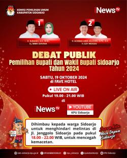 Saksikan Debat Perdana Kandidat Cabup dan Cawabup Sidoarjo 2024 Live di INews TV