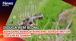 Video: Diduga Rem Blong, Sepeda Motor Dibonceng Sepasang Remaja Terjun ke Sawah