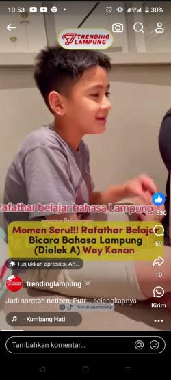 Viral! Rafatar Putra Rafi Ahmad dan Nagita Slavina Belajar Ngobrol Pakai Bahasa Lampung Way Kanan