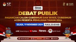 Debat Publik Ketiga Cagub dan Wacagub Aceh 2024 disiarkan secara live di iNews TV