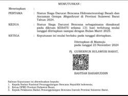 Sulawesi Barat Tetapkan Status Siaga Darurat Bencana Hingga Maret 2025