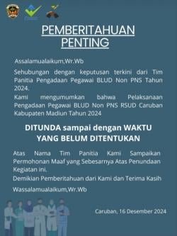 Pengadaan Pegawai Non ASN RSUD Caruban Diumumkan Resmi Dengan Surat dan Ditunda Dengan Flyer