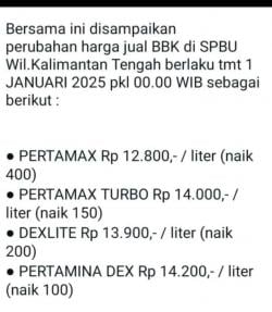 BBM Naik Per 1 Januari 2025, Ini Daftar Harganya di Kalteng
