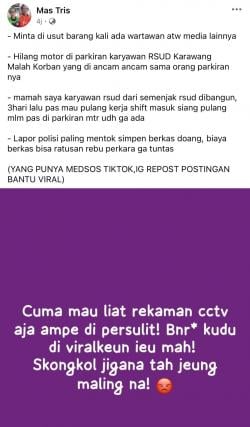 Motor Pegawai Kebersihan Hilang di Parkiran RSUD Karawang, Korban: Loh Kok Malah Dapat Ancaman?