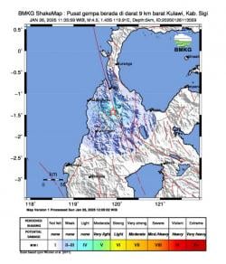 Gempa Bumi Tektonik M4.5 Guncang Kabupaten Sigi, Sulawesi Tengah