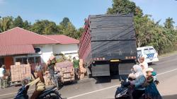 Diduga Lupa Menarik Rem Tangan saat Parkir di Depan Toko,Truck Barang Masuk Saluran Irigasi di Pijay