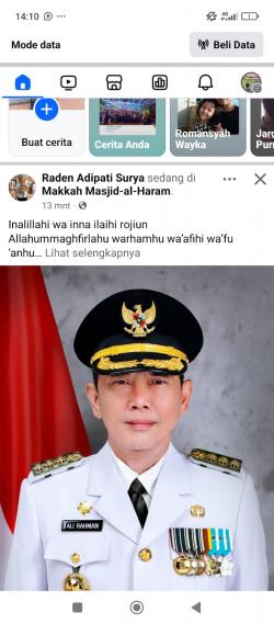 Bupati Way Kanan Ali Rahman Meninggal Dunia, Adipati Sampaikan Duka Cita dari Mekkah saat Umroh