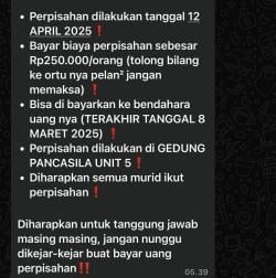 Melalui Pesan Berantai, SMA N 8 Bengkulu Utara Pungut Iuran Perpisahan 250 Ribu per Siswa