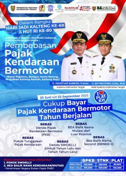 Catat Tanggalnya, 23 Juni - 23 September 2025, Pemprov Kalteng Bebaskan Pajak Kendaraan Bermotor