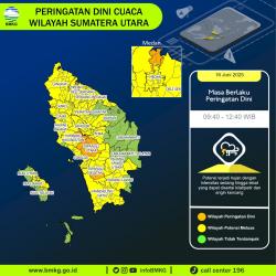 BMKG Peringatkan Potensi Hujan Lebat Disertai Petir di Wilayah Sumut hingga Siang Ini