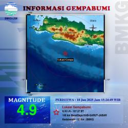 Gempa Magnitudo 4,9 Guncang Barat Daya Garut, Terasa Hingga Bandung dan Pangandaran