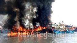 Lagi, Satu Kapal Terbakar Hebat di Pelabuhan Kota Tegal Membuat Panik