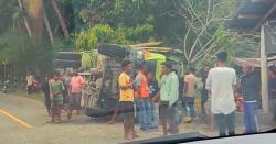 Lagi, Truk Bermuatan Tebu Milik PT MSM Terbalik di Halaman Warga, Sopir Sempat Tak Sadarkan Diri