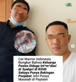Komunitas Cat warrior Indonesia Sebut Pelaku Intimidasi Dokter di Sekayu Sumsel Dibekingi Pejabat