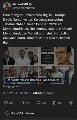 Mahfud MD Soroti Kesalahan Jabatan Nadiem, Minta Kejagung Cermat, Kekeliruan Bisa Jadi Celah Hukum