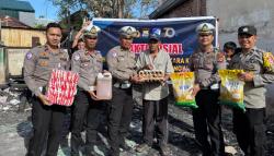 Satlantas Polres Pangkep Salurkan Bantuan Sembako Kepada Korban Kebakaran di Segeri