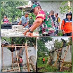 Wujud Kepedulian, Babinsa Palangka Raya Bantu Warga Bangun Rumah Usai Diterjang Puting Beliung