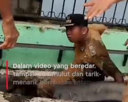 Viral! Lurah Medan Terjungkal ke Parit Usai Didorong Warga yang Tolak Ditertibkan