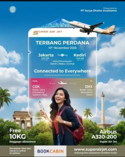 Tepat Hari Pahlawan, Super Air Jet Buka Rute Jakarta-Kediri dan Sebaliknya