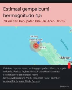 Gempa Magnitudo 4,5 Guncang Aceh, Getaran Terasa di Bireuen dan Sekitarnya