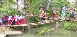 Bertaruh Nyawa Demi Ilmu: Anak-anak SD di Pandeglang Lewati Jembatan Bambu Setiap Hari