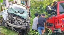 Tronton Rem Blong di Pangandaran, Hantam Grand Livina Hingga Mental ke Pemukiman Dua Sopir luka-luka