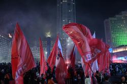 Ribuan The Jakmania Rayakan HUT Ke-97 Persija Jakarta,Tumpah Ruah di Bundaran HI