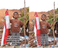 Viral Bocah Korban Banjir Kibarkan Merah Putih: Segalanya Boleh Hancur, Bendera Harus Tetap Berkibar