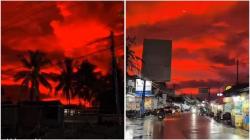 Merinding! Langit Merah Darah di Pantai Panimbang Pandeglang, Begini Penampakannya