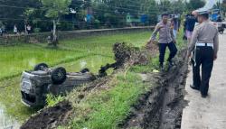 Mobil Innova Terjun ke Sawah di Barru, Sopir Diduga Mengantuk