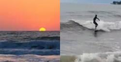 Sunset Pantai Carita Memikat, Aksi Peselancar Jadi Tontonan Wisatawan