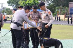 Anjing K9 Terima Penghargaan Kapolda Babel atas Keberhasilan Misi Kemanusiaan di Pemali