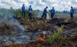 Tim Dalkarhutla kembali Padamkan kebakaran lahan Saat Cuaca Panas di Palangka Raya
