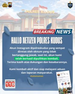 2 Hari Diretas Instagram Resmi Polres Kudus Akhirnya Pulih