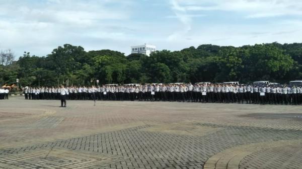 Apel Gelar Pasukan Operasi Lintas Jaya 2019 di Lapangan Eks IRTI, Monumen Nasional (Monas), Jakarta Pusat, pada Senin (11/2/2019). (Foto: iNews.id/Wildan Catra Mulia)