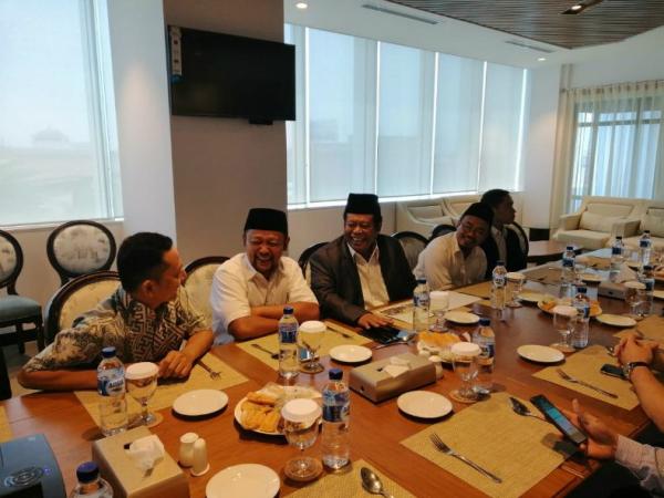 Pengurus Besar Nahdlatul Ulama (PBNU) berkunjung ke redaksi MNC Media, iNews Tower, Jakarta, Selasa (19/2/2019). (Foto: iNews.id/Masirom)