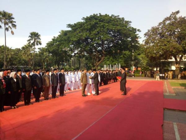Gubernur DKI Jakarta Anies Rasyid Baswedan melantik 1.125 pejabat di lingkungan pemprov DKI Jakarta yang meliputi aselon II, III dan IV, Senin (25/2/2019). (Foto: iNews.id/Wildan Catra Mulia)