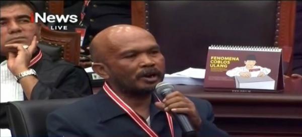 Idham, saksi yang dihadirkan Tim Hukum Prabowo-Sandi dalam sidang lanjutan PHPU Pilpres 2019 di MK, Jakarta, Rabu (19/6/2019). (Foto: iNews TV)