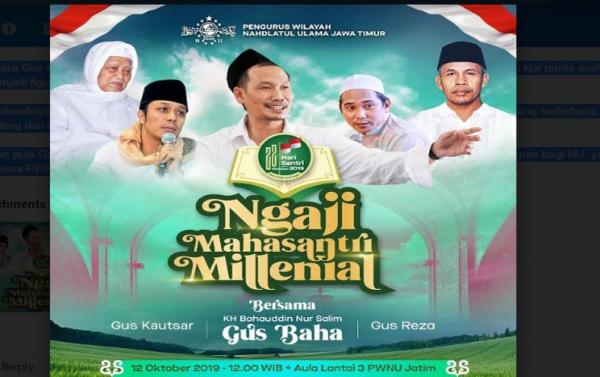 Hari Santri PWNU Jatim Gelar Ngaji Milenial Bareng Gus Baha